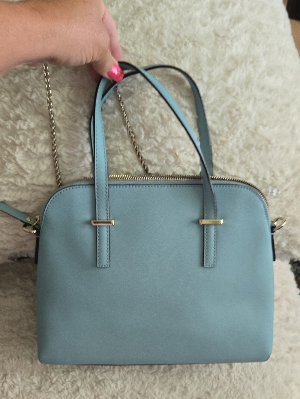 Kate Spade Light Blue Dome Satchel with Added Gold Chain - Picture 5 of 8